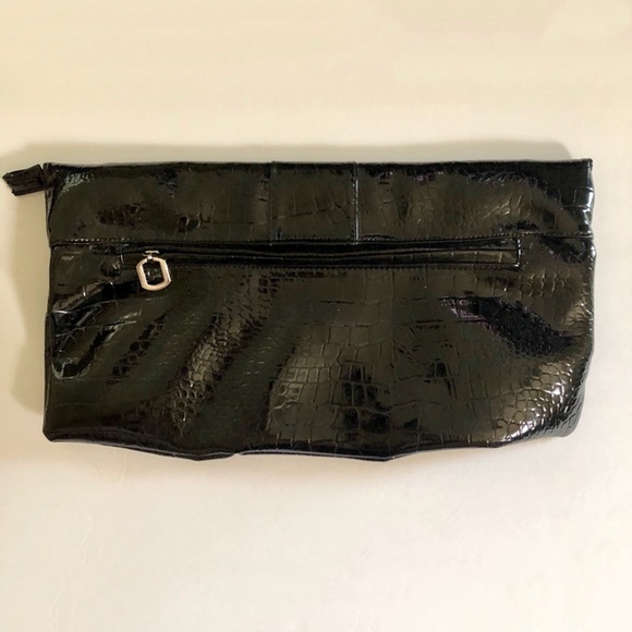 Black Patent Croc Envelope Clutch - Picture 4 of 7